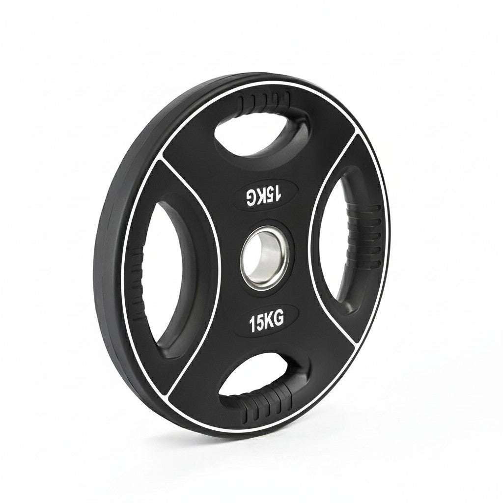 Polyurethan 4 Grip Hantelscheiben 50 mm - 15 kg schwarz/weiß