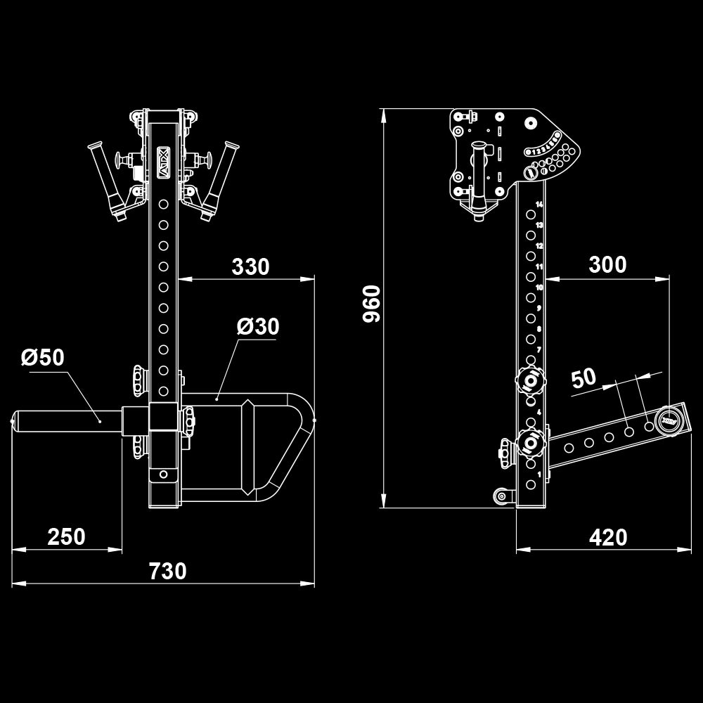 ATX® Jammer Arms RX-700 Dimensionen / Maße