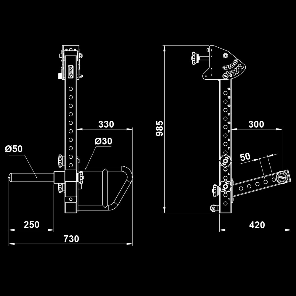 ATX® Jammer Arms X1-700 Dimensionen / Maße