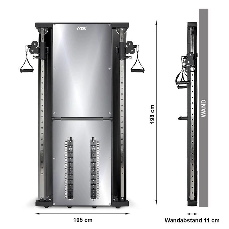 ATX® Dual Wall Pull Station Mirror - with 2 x 60 kg plug-in weights