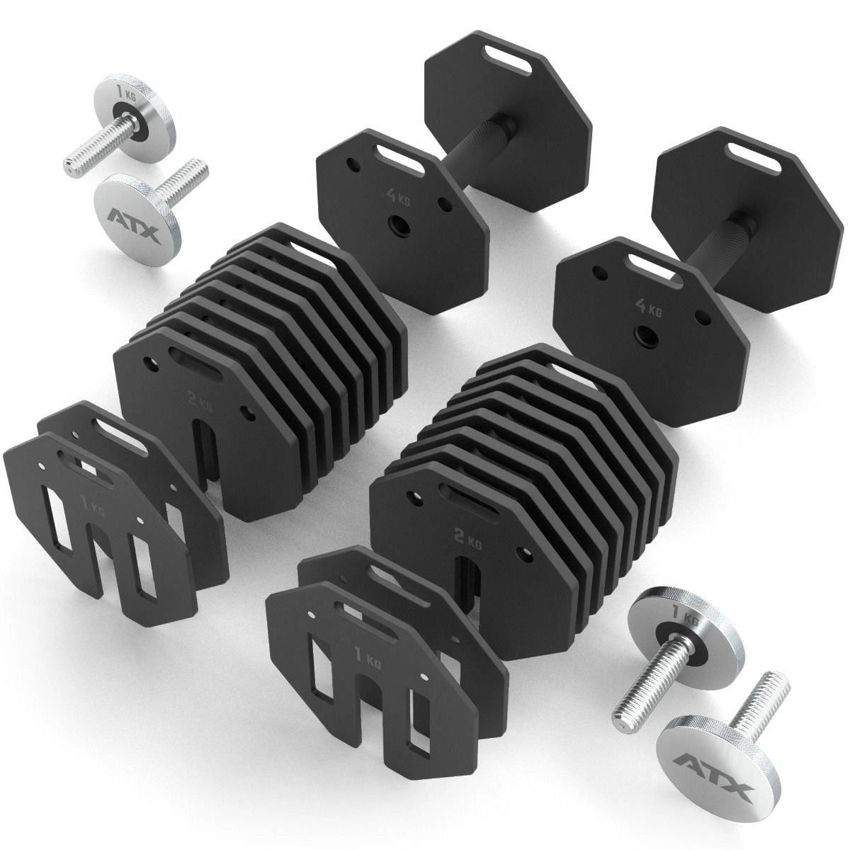 ATX® Verstellbare Kurzhanteln - Octa Dumbbells - 2 x 24 kg Bestandteile