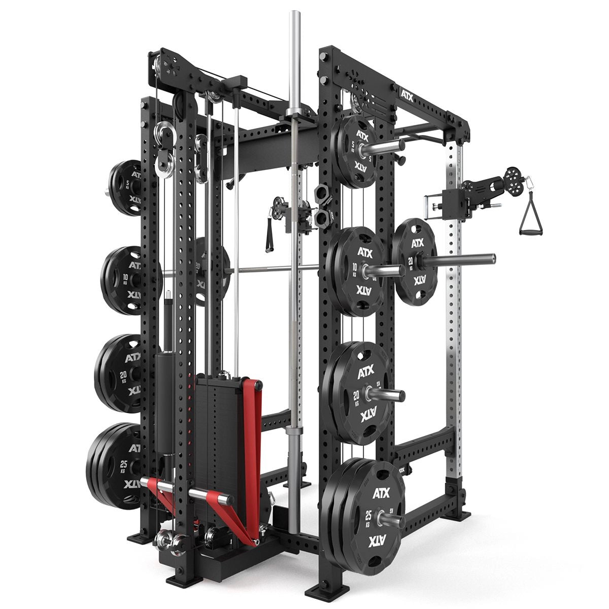 ATX® Hardcore Power Rack Ansicht von hinten mit Hantelscheiben