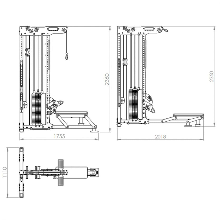 ATX® Trinity Tower - Ultimative Latzugstation 3 in 1 Maße: Länge: 175,5 - 201,8 cm; Breite: 111 cm; Höhe: 235 cm